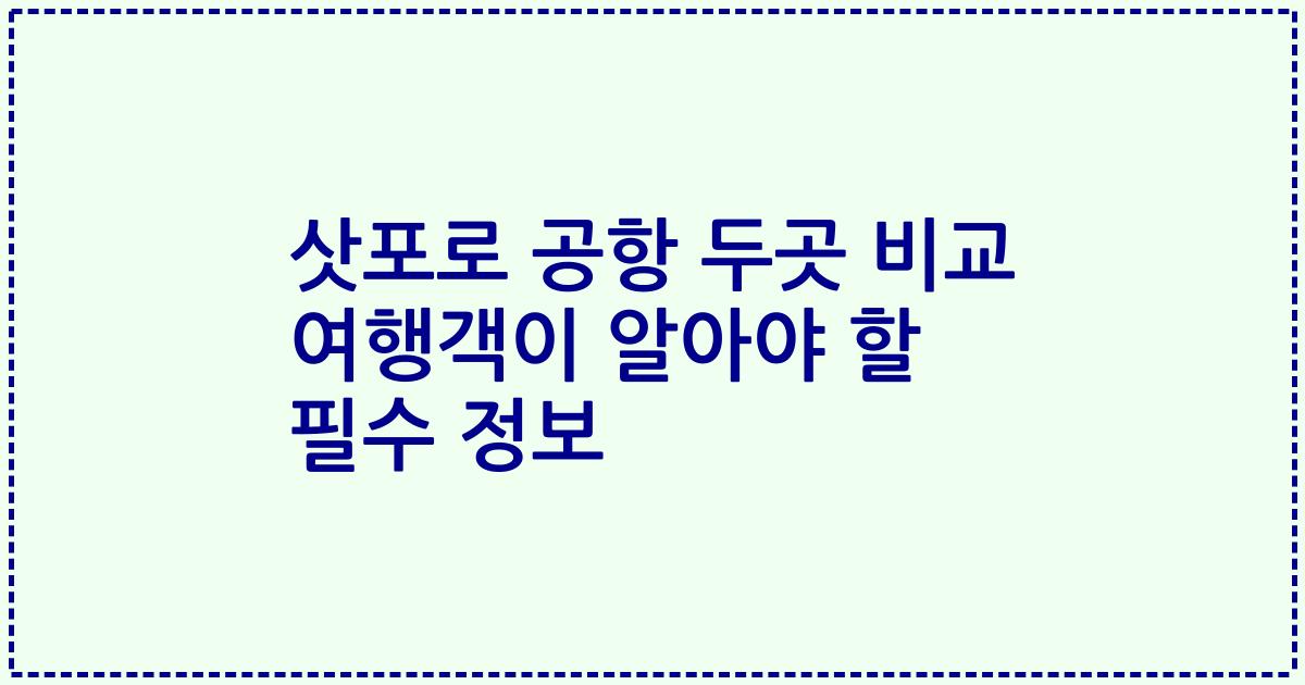 삿포로 공항 두곳 비교 여행객이 알아야 할 필수 정보