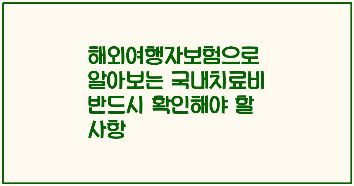 해외여행자보험으로 알아보는 국내치료비 반드시 확인해야 할 사항