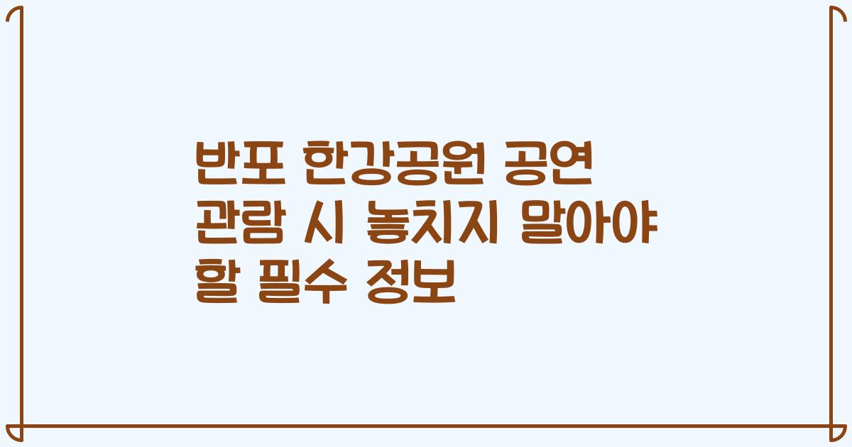반포 한강공원 공연 관람 시 놓치지 말아야 할 필수 정보